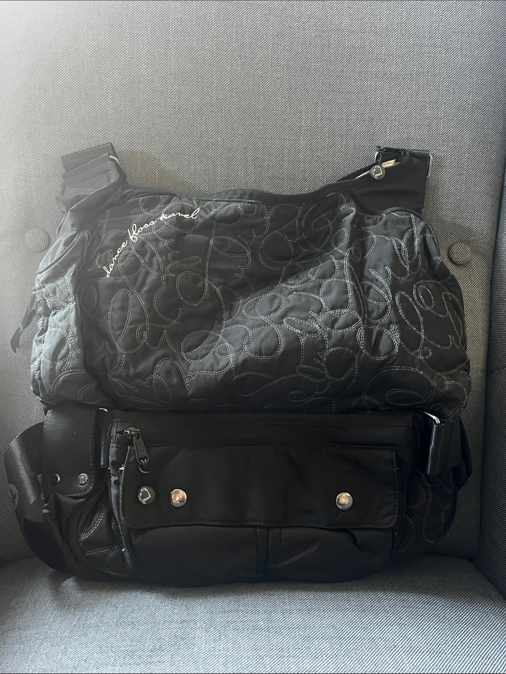 Lululemon Dance Floss Black Quilted Crossbody Messenger Bag w/ removable Fanny